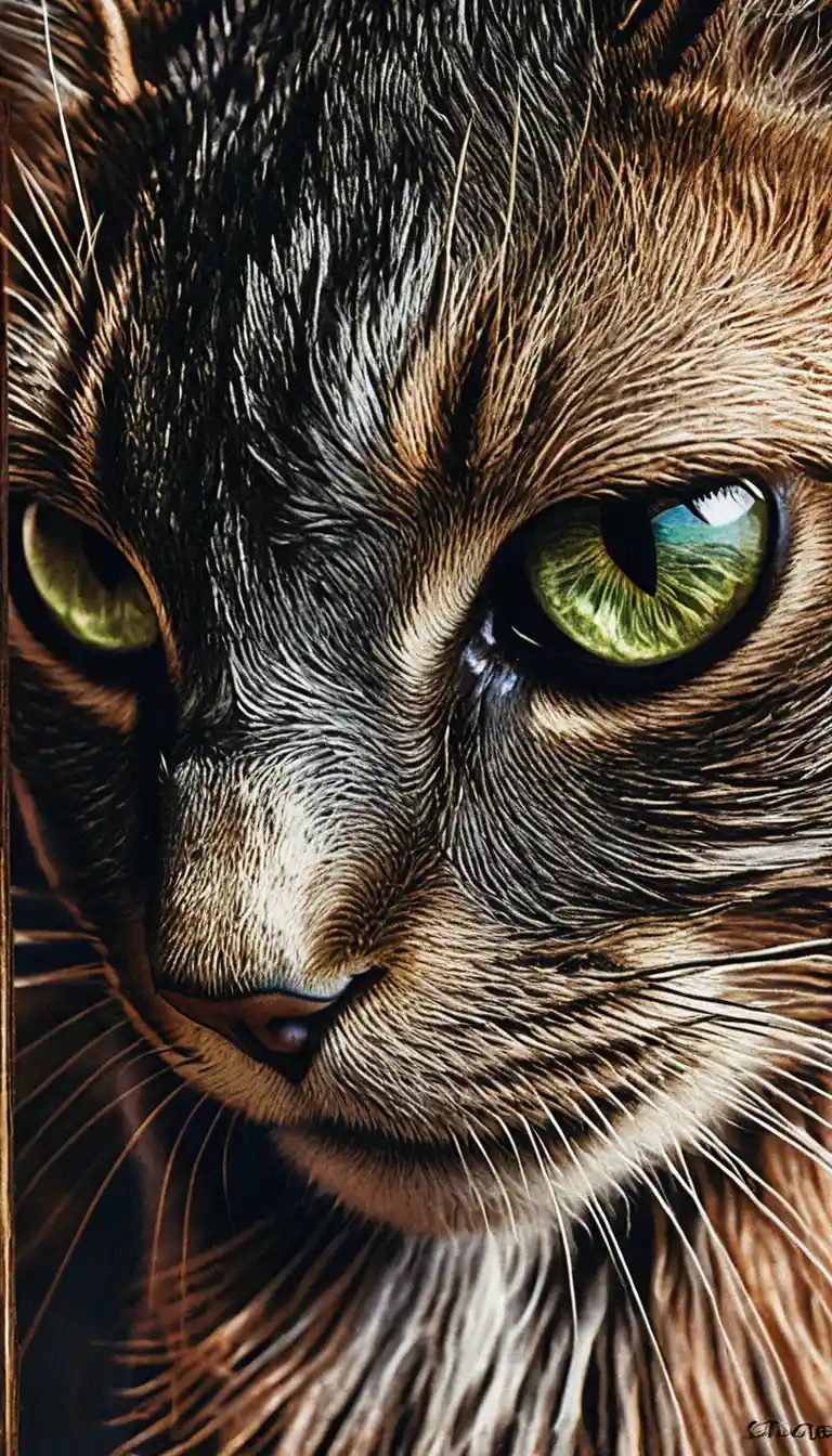Scratchboard-Nahaufnahme eines schwarzen Katzenprofils