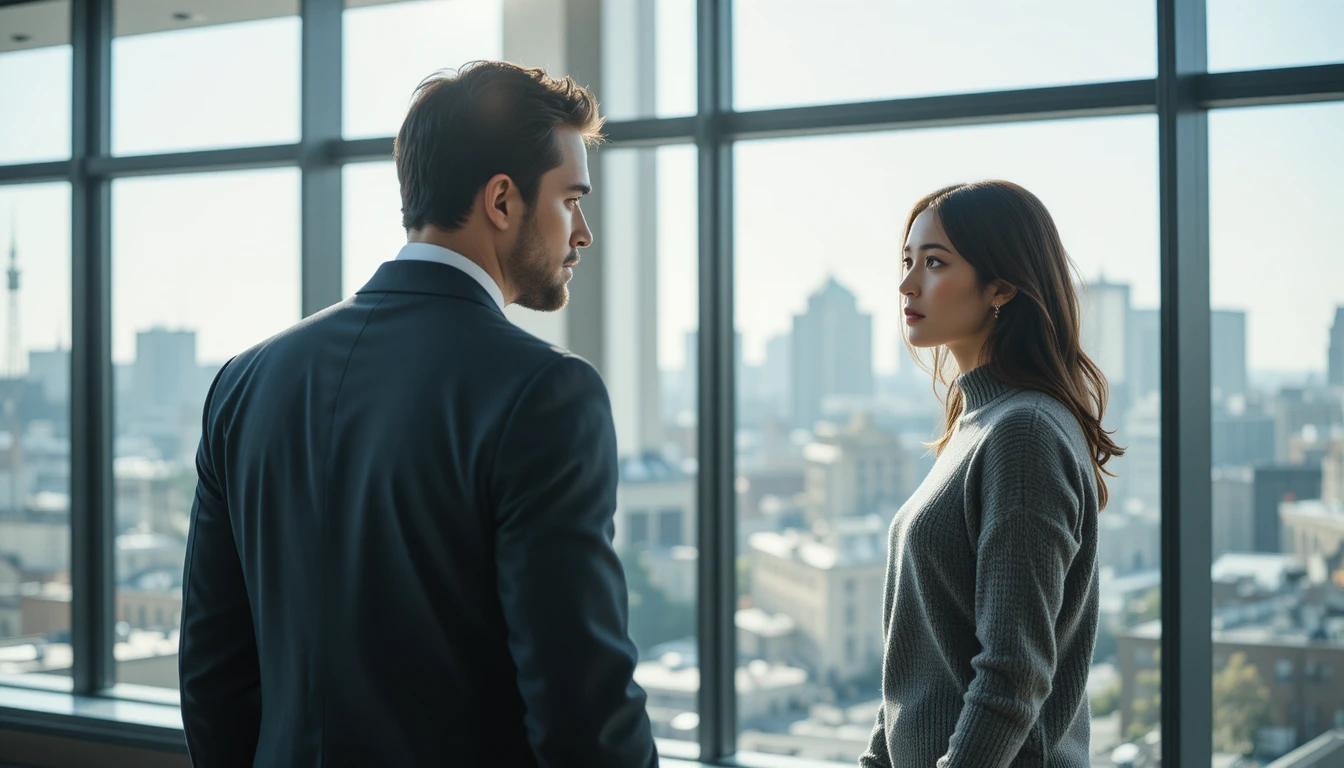 Colleagues in tense discussion in a modern sunlit office