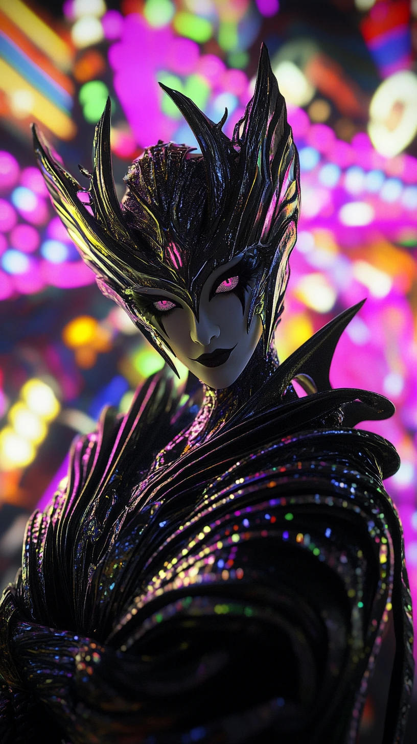 Bio metallic humanoid creature in eerie celestial space