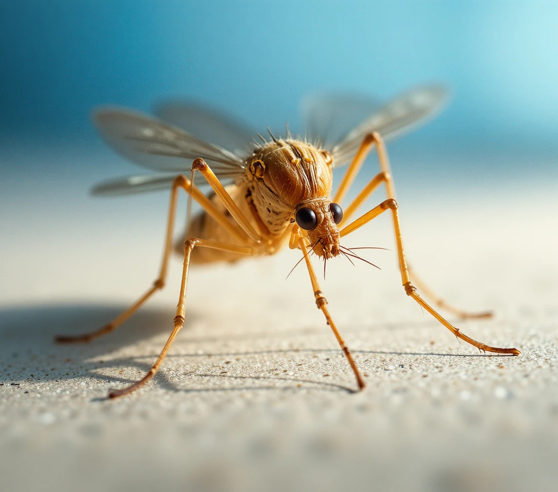 Macro primo piano di una zanzara su una superficie chiara texturizzata
