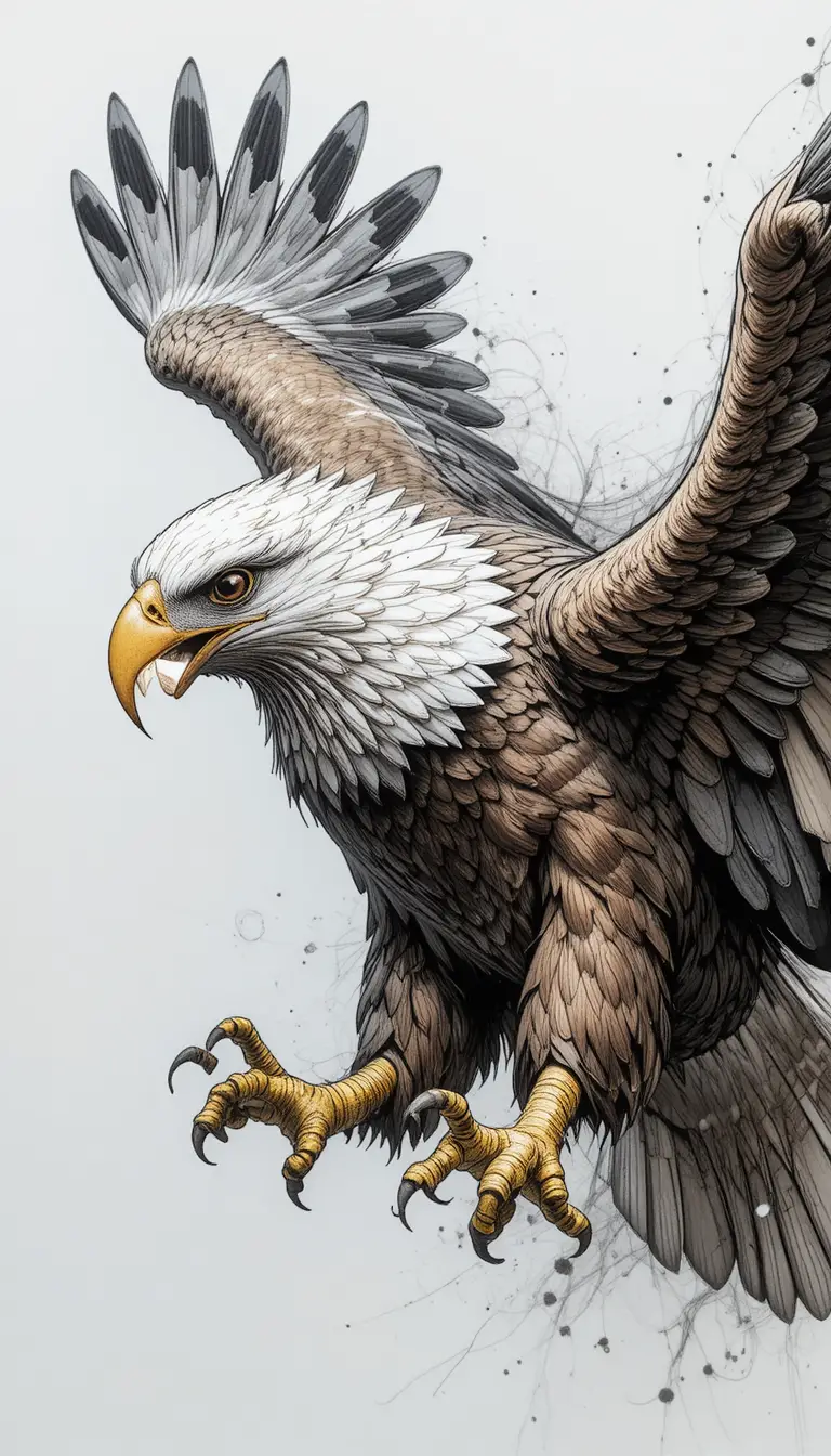 Aquila calva in attacco in una drammatica illustrazione digitale 3D