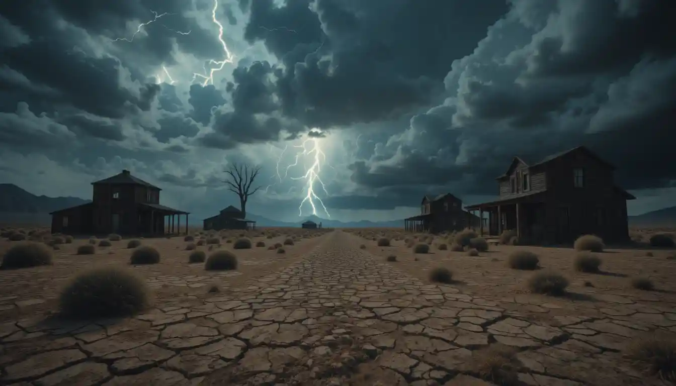 Tempesta di Fulmini su un Ranch nel Deserto del Selvaggio West