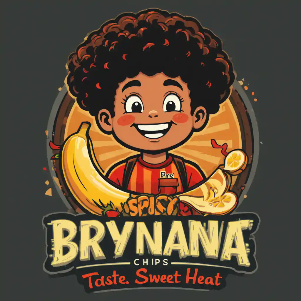 Spicy Brynana Chips logo with smiling curly haired boy