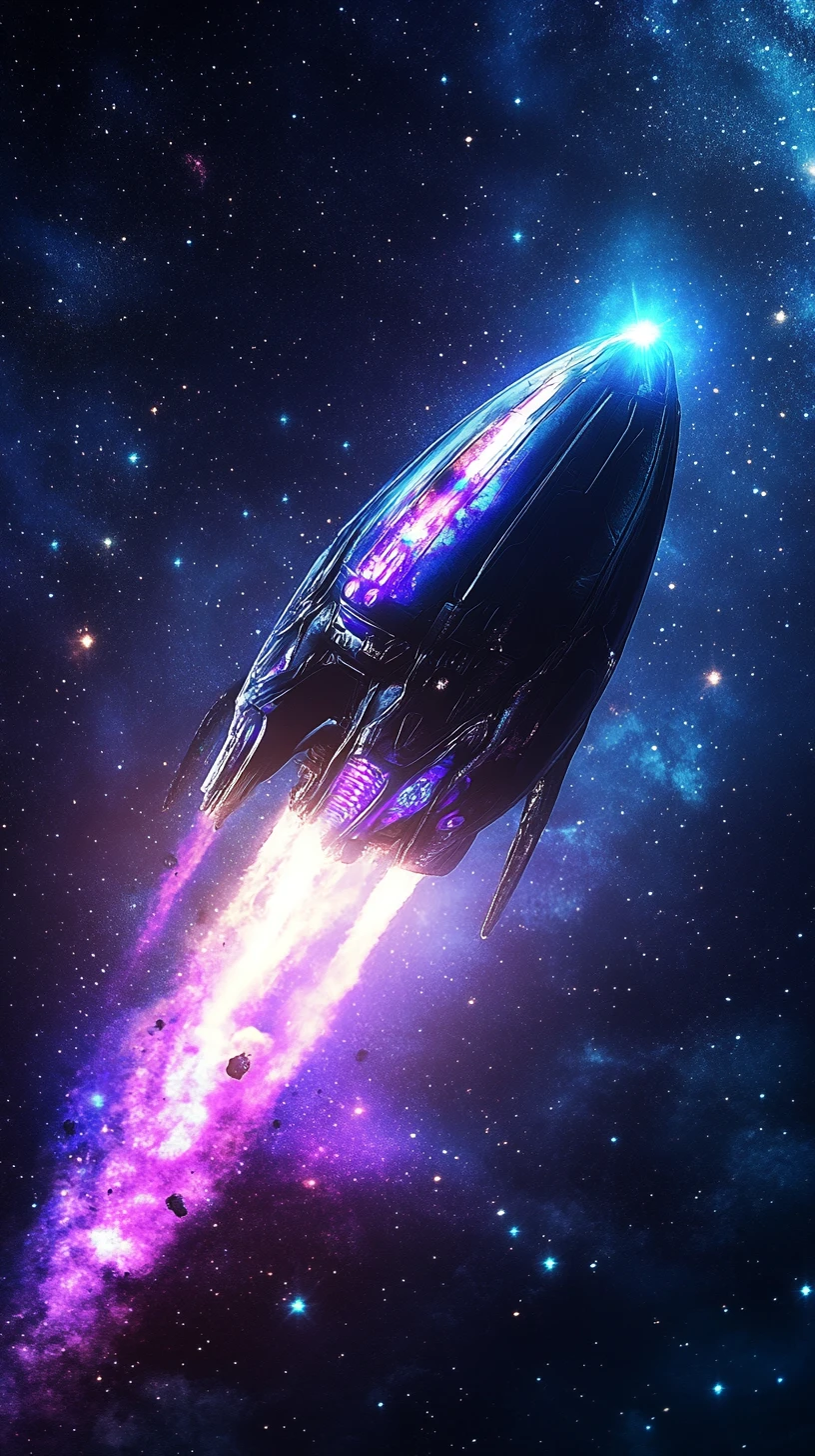 OVNI brilhante com alienígena encapuzado sob um céu noturno estrelado