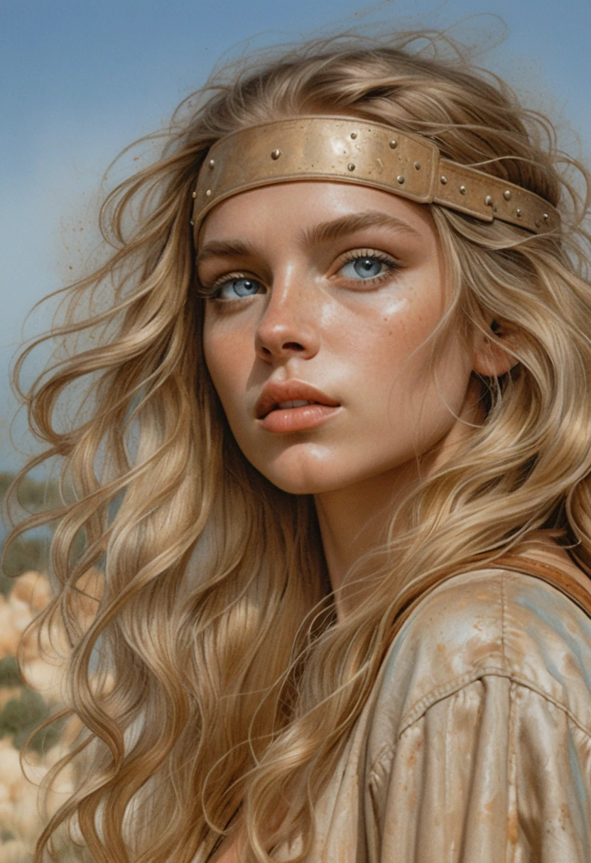 Warrior woman portrait with wild hair and piercing eyes