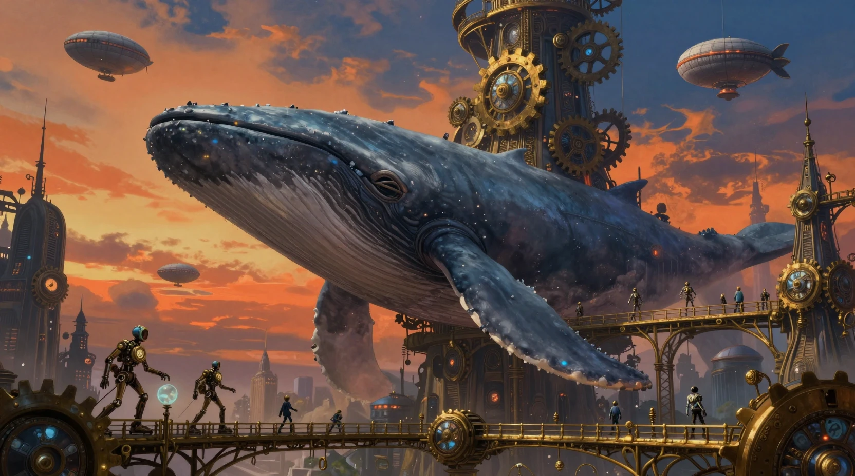 Métropole steampunk sur le dos d’une colossale baleine céleste
