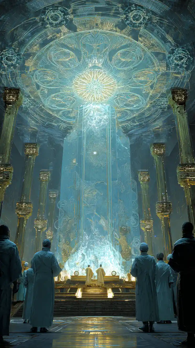 Antiguo templo atlante de luz con altar cristalino