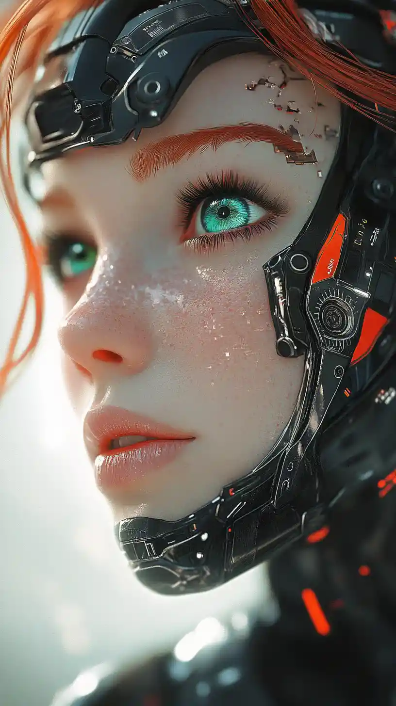 Cyberpunk woman with turquoise eyes and cyborg mask