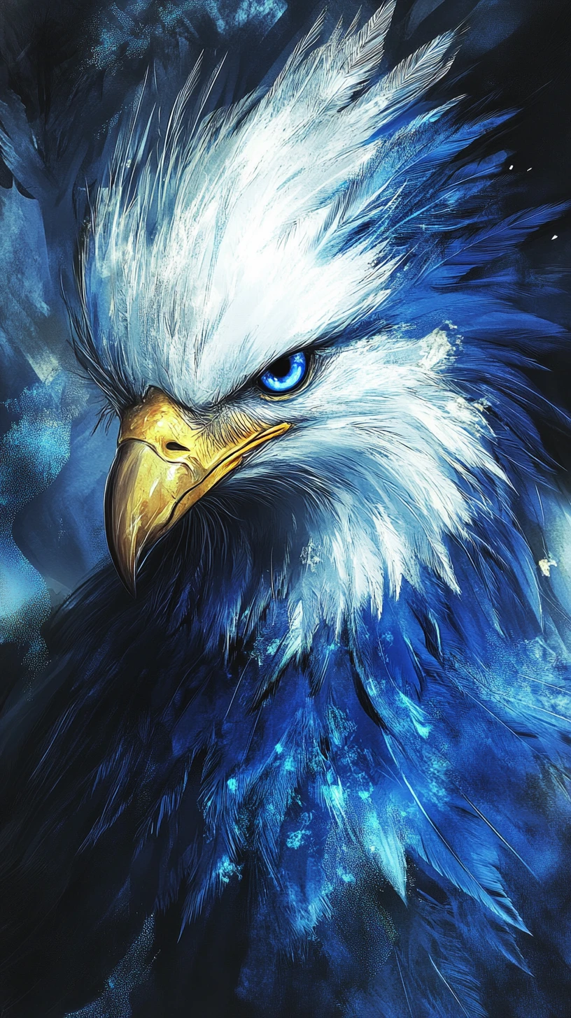 Maestosa aquila di energia blu con testa bianca luminosa