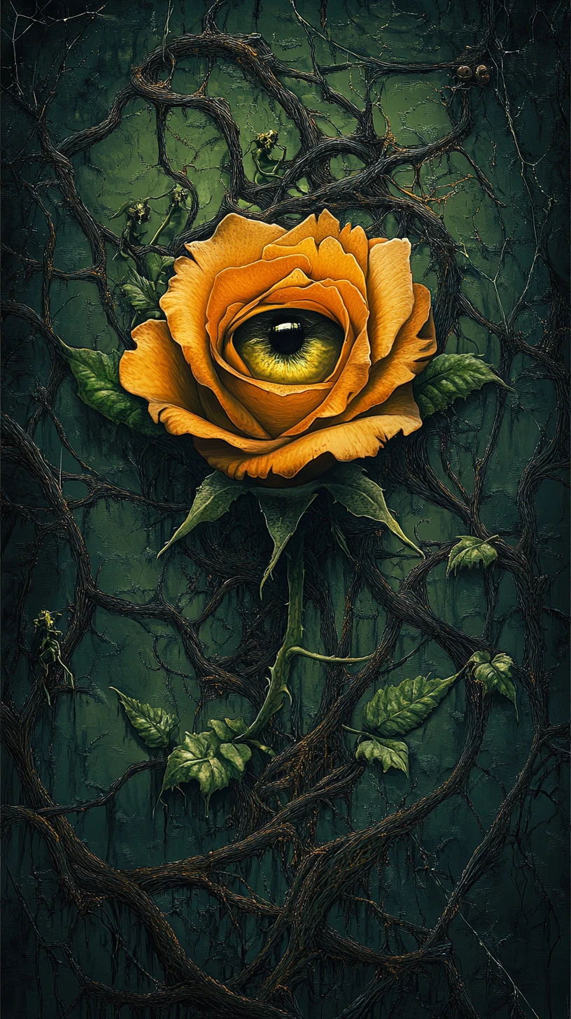 Rose surréaliste émergeant d’un royaume sombre et torturé de fantasy
