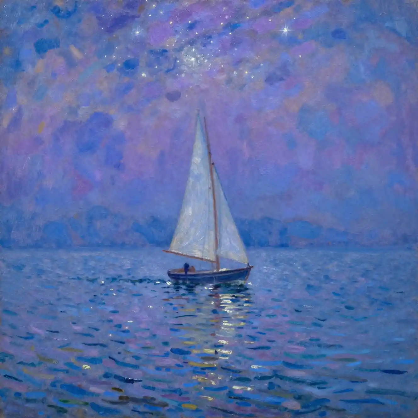 Serene Sailboat On A Starlit Seascape At Dusk