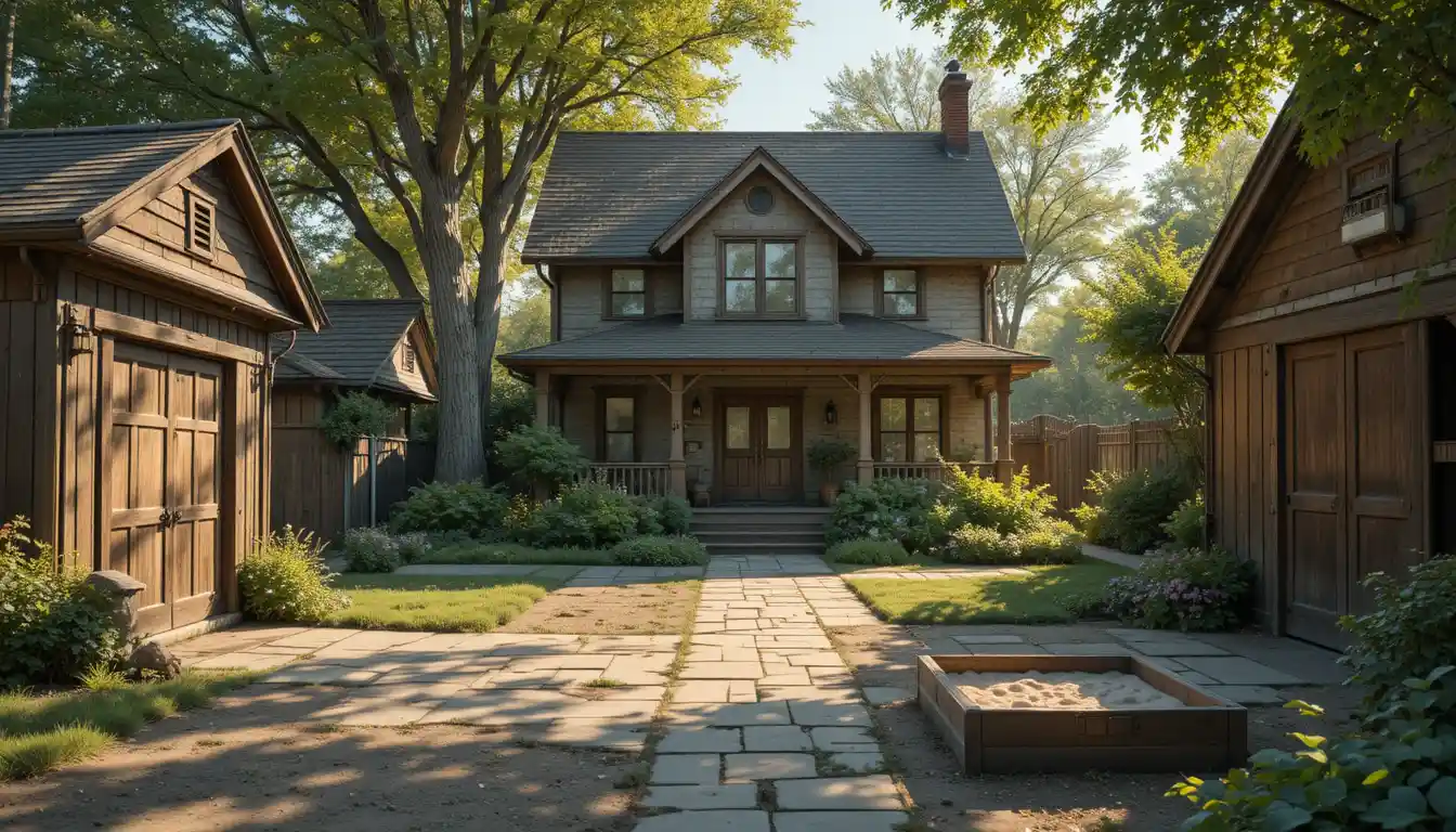 Charming vintage house in warm summer street light