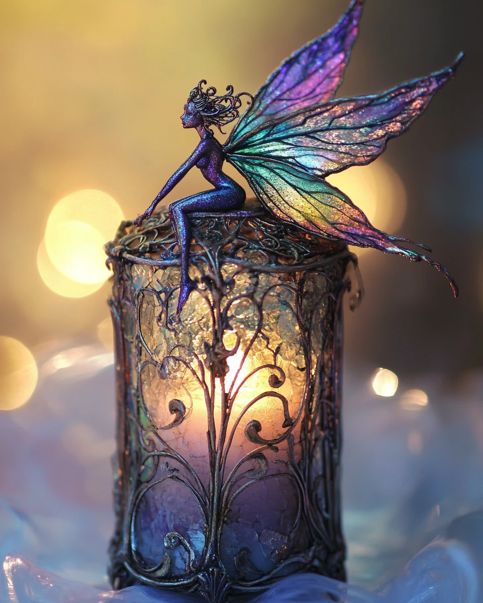 Ethereal fairy glowing inside an ornate glass vessel