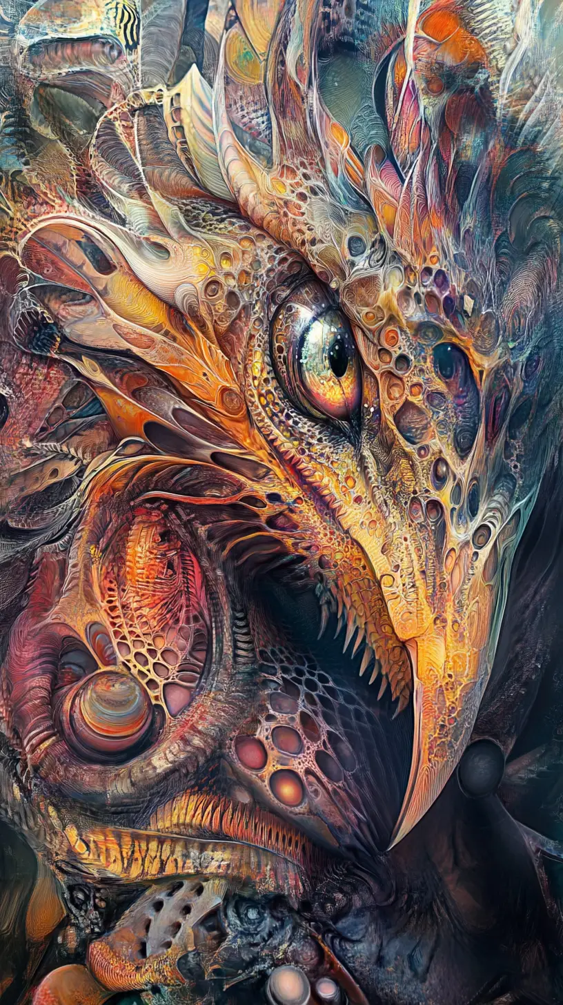 Psychedelic dragon emerging in swirling abstract illusion