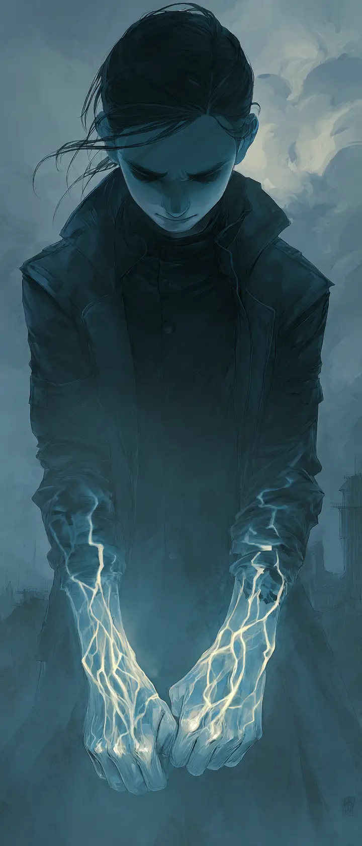 Figure Silhouette Before Castle Burdened By Dark Power