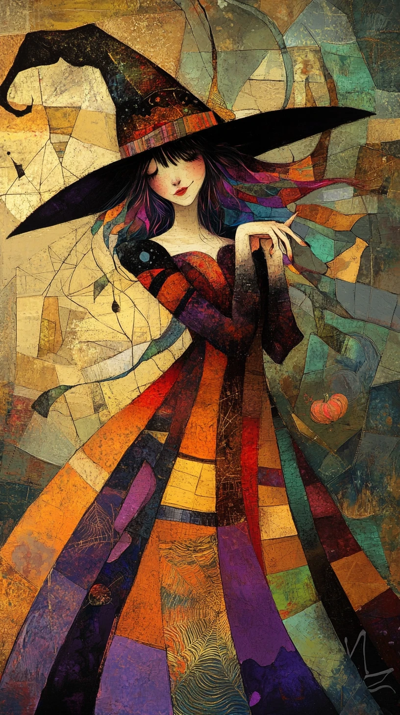 Dreamlike Halloween celebration in cubist fantasy style
