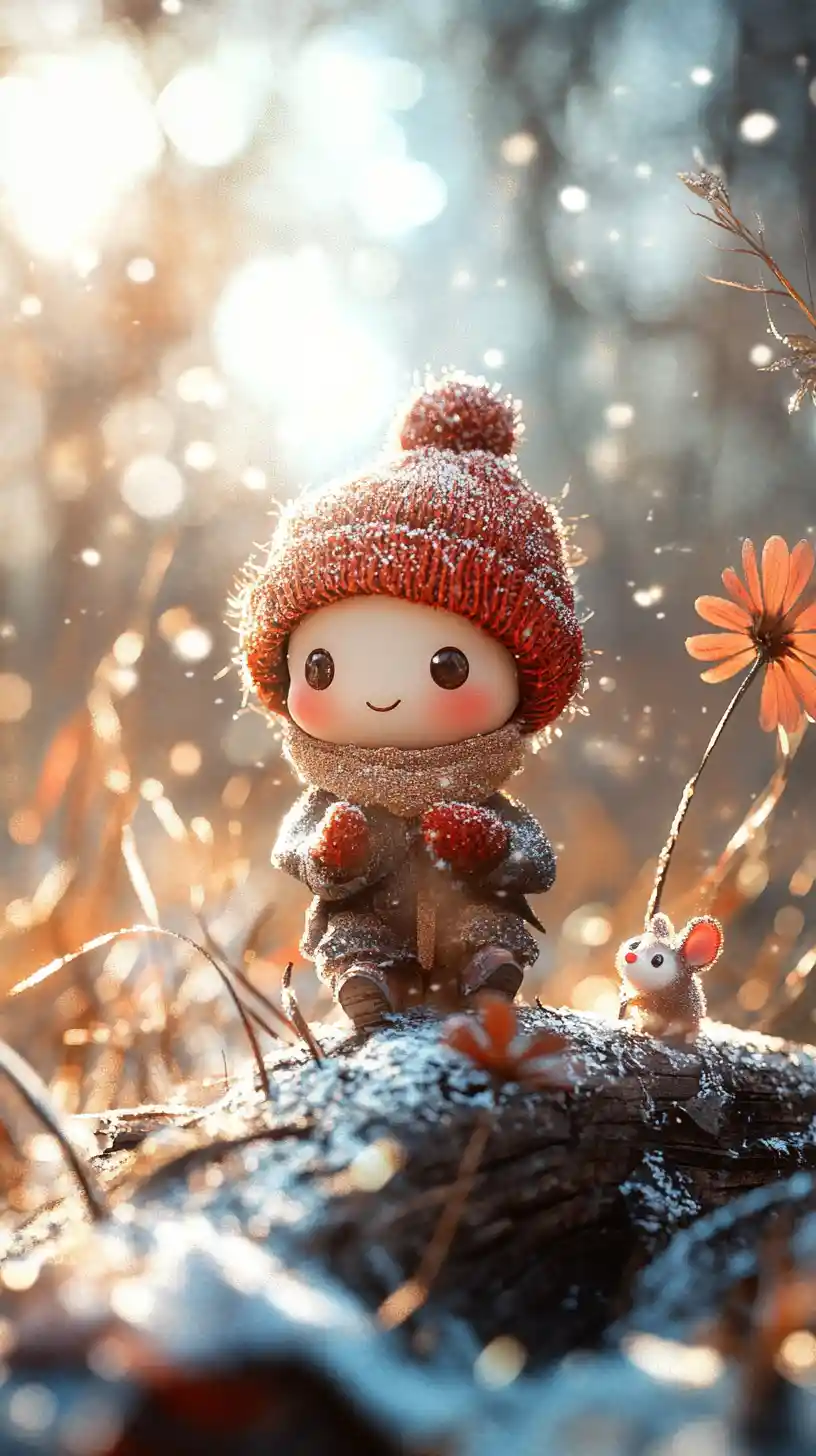 Poster di fiori invernali carino con giocoso fascino chibi