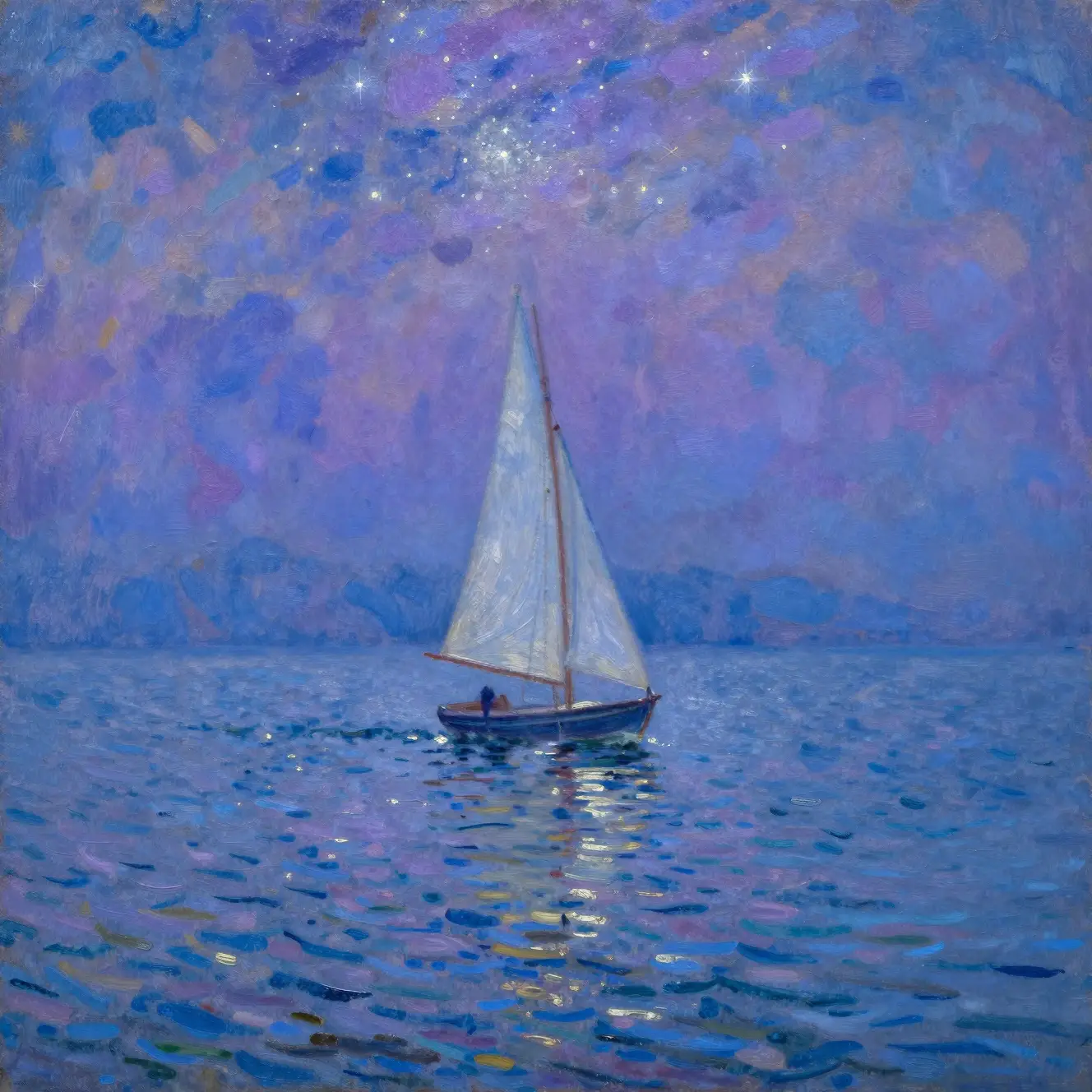 Serene Sailboat On A Starlit Seascape At Dusk