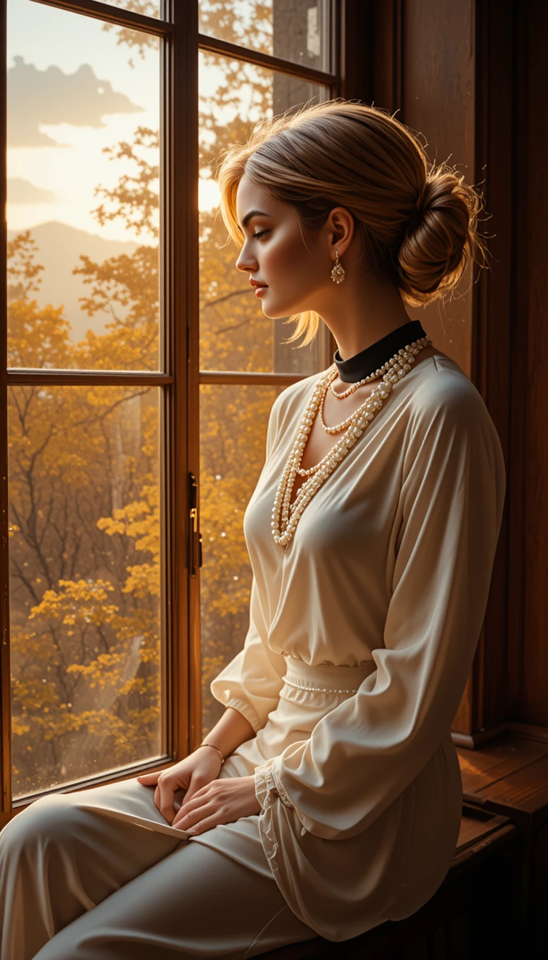 Elegant young woman in profile by a sunlit window