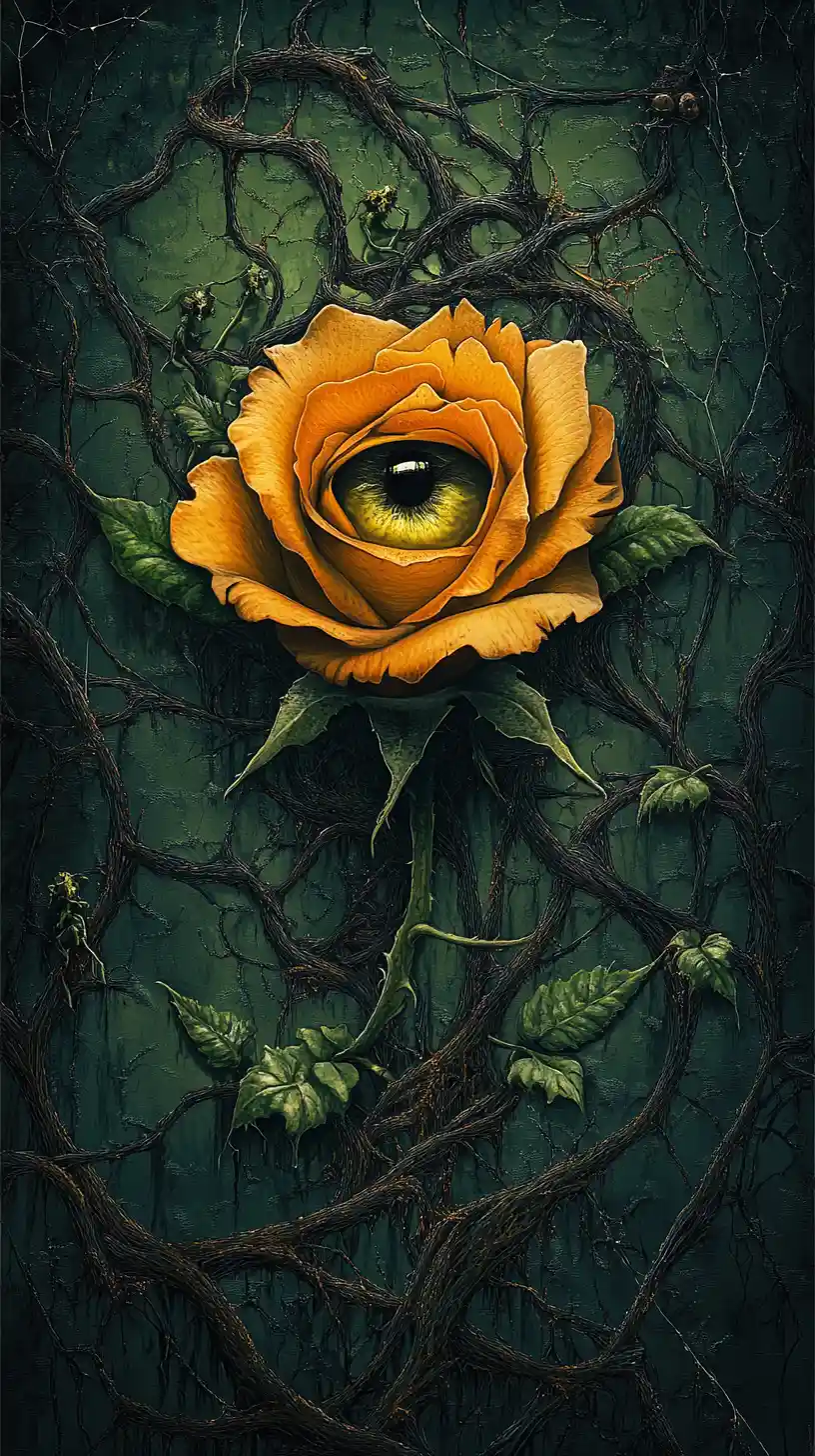 Surreal Rose Emerging From A Dark Twisted Fantasy Realm