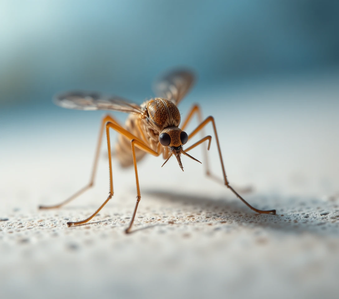 Macro primo piano di una zanzara su una superficie chiara e texturizzata