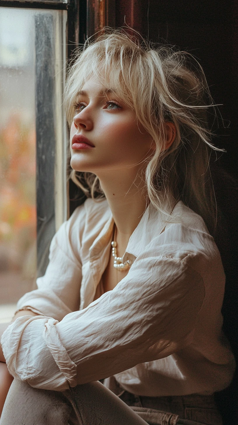 Elegant young woman in profile by a sunlit window