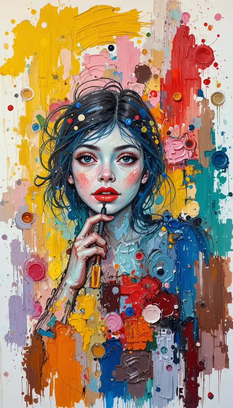 Peinture abstraite en empâtement coloré aux audacieux coups de couteau