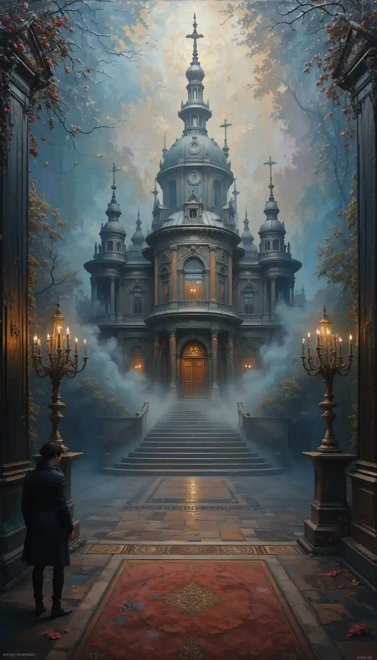 Impressionist palace painting in a dreamy surreal atmosphere