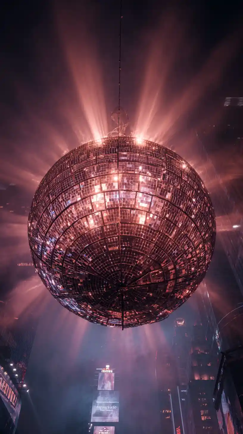 Sfera radiante di Capodanno che illumina lo skyline della città