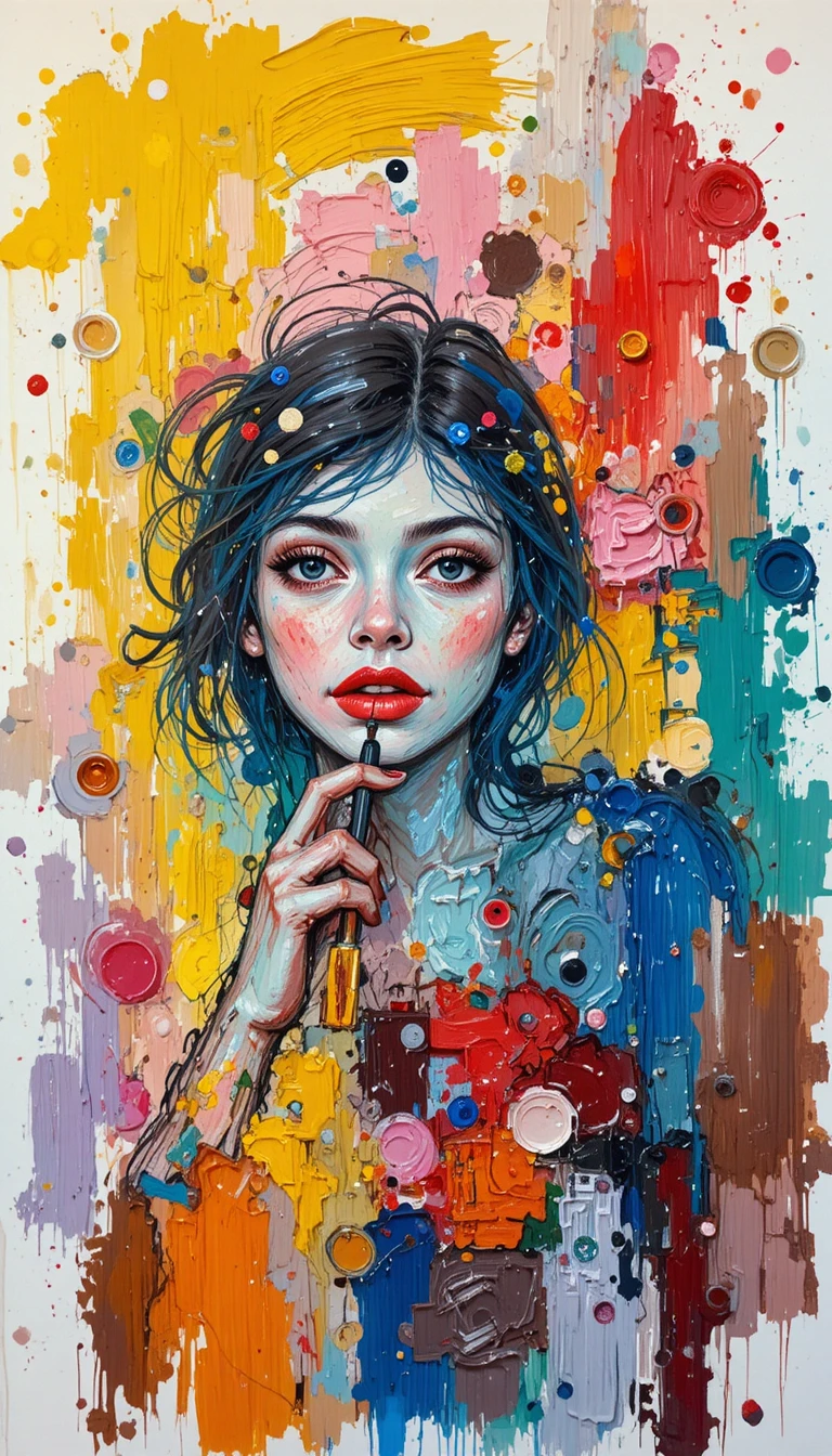 Peinture abstraite en empâtement coloré aux audacieux coups de couteau