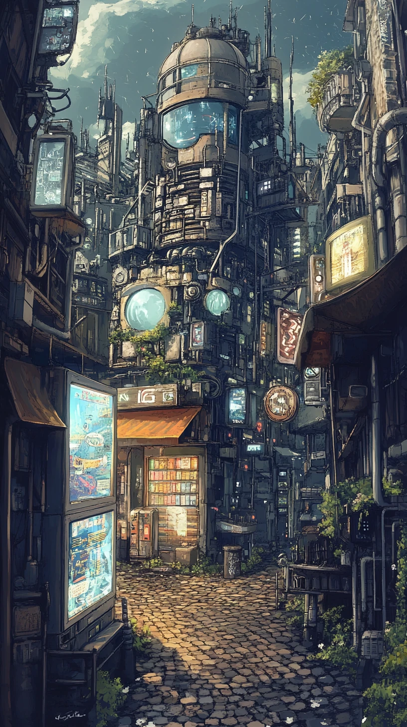 被金屬欄杆困住的憂鬱蒸汽龐克卡通電腦