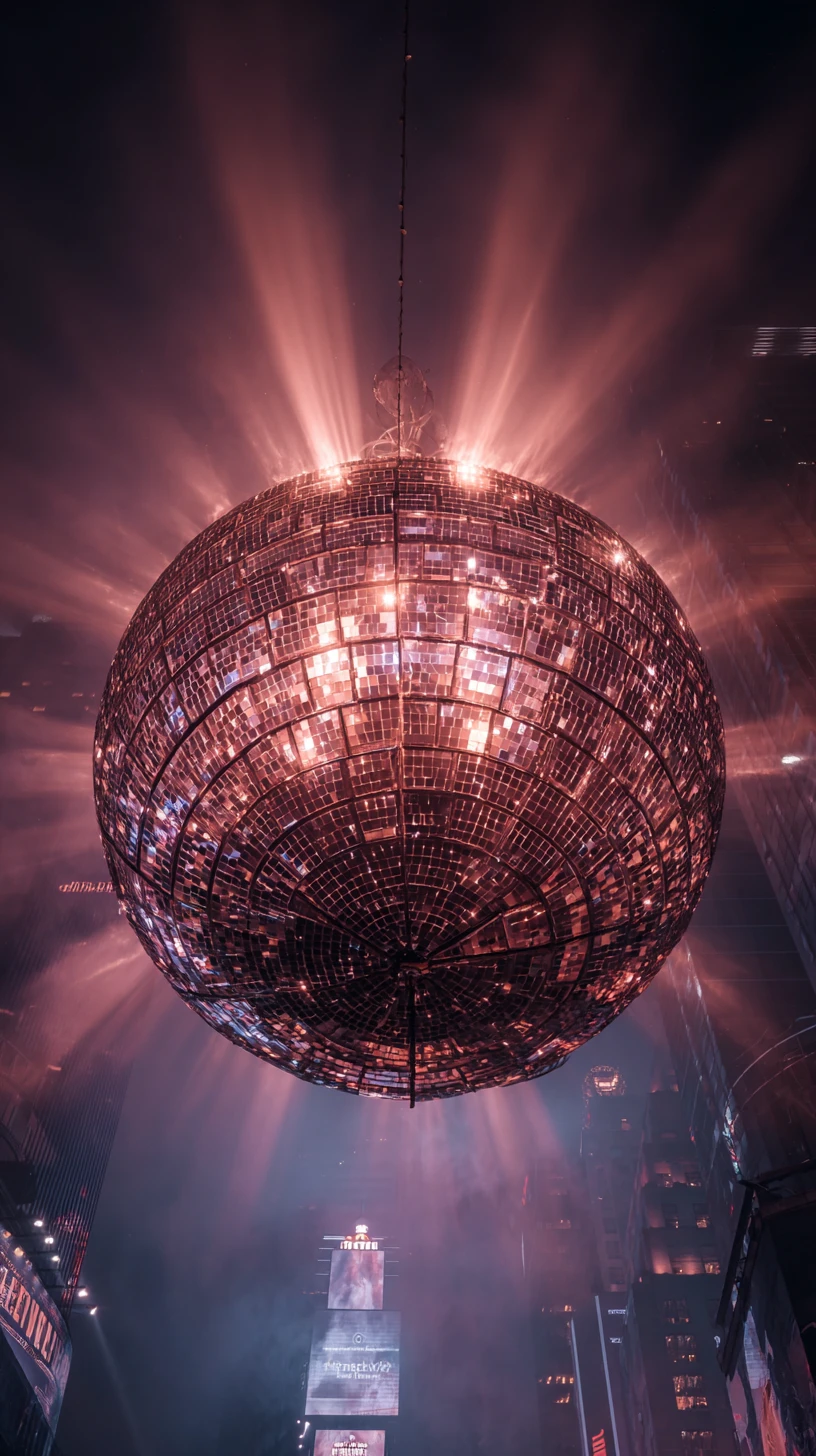 Sfera radiante di Capodanno che illumina lo skyline della città