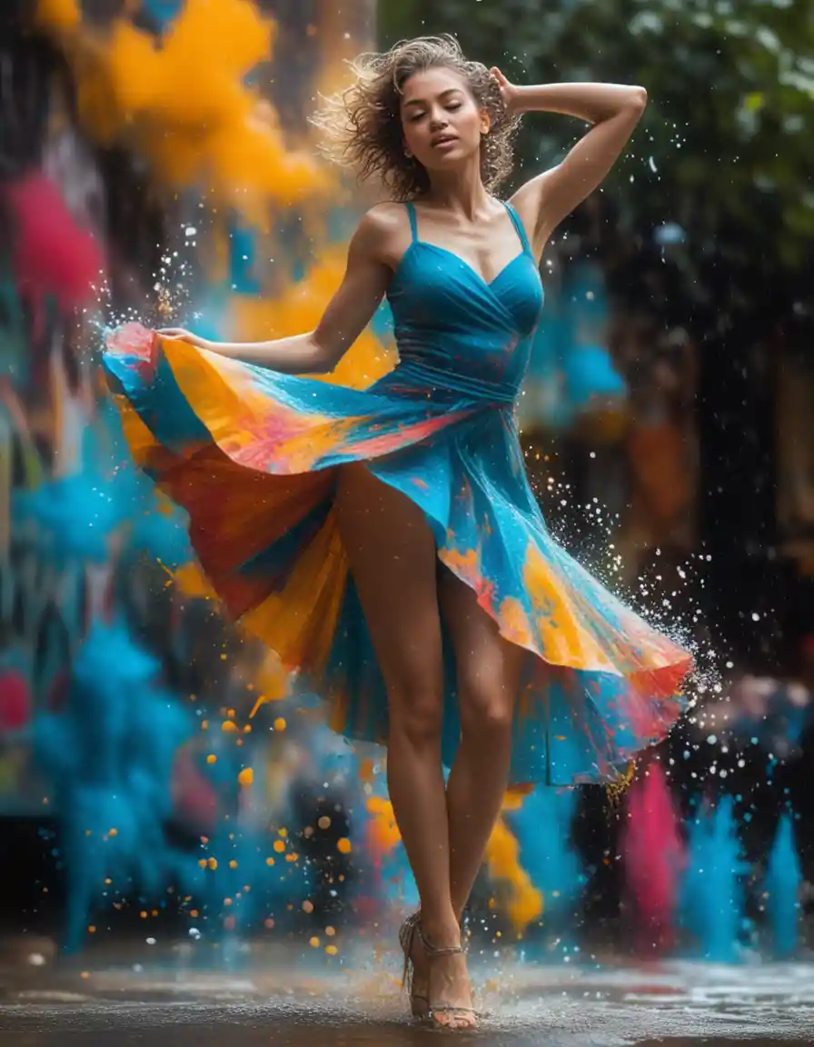 Abstract woman with fluid forms and water bokeh