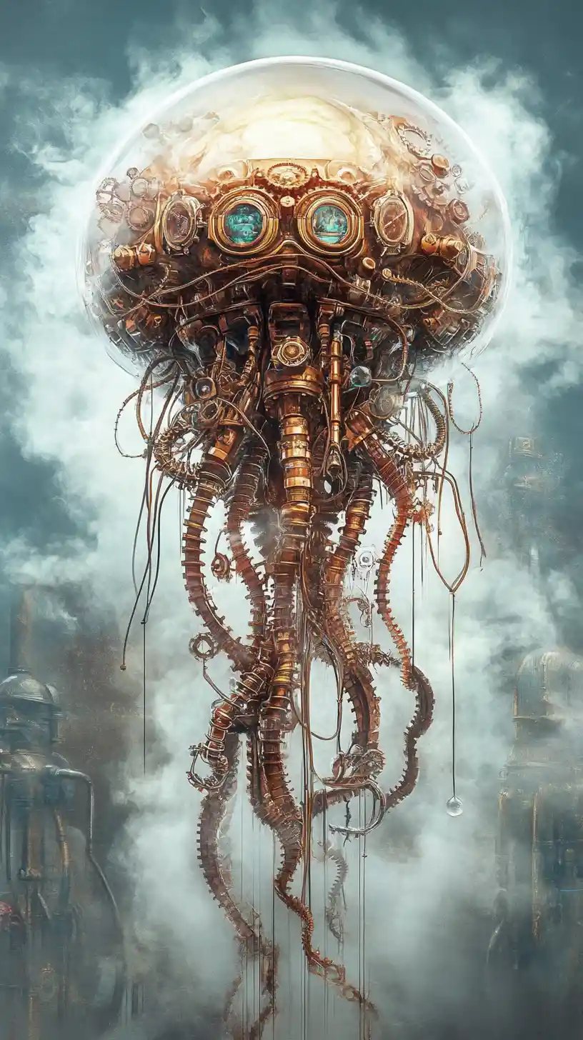 Steampunk Mechanical Jellyfish In A Victorian Laboratory