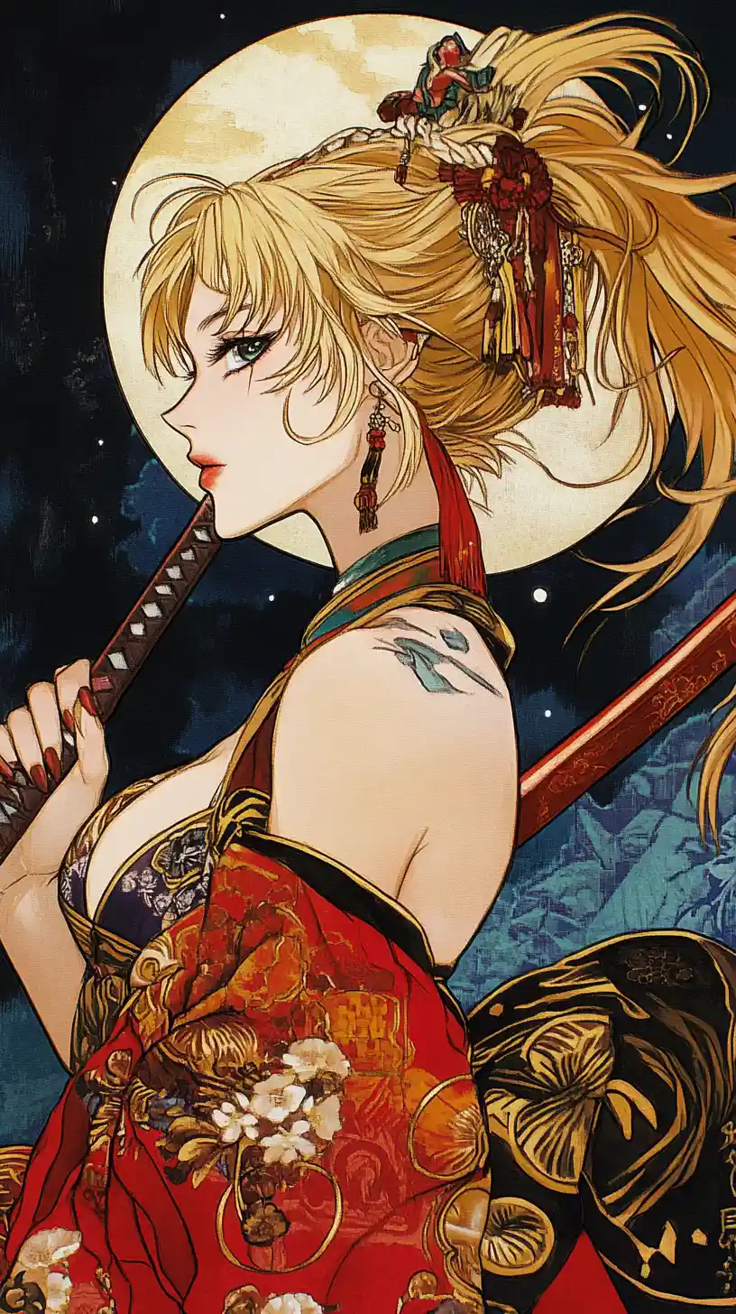 Regal blonde anime princess in futuristic fantasy style