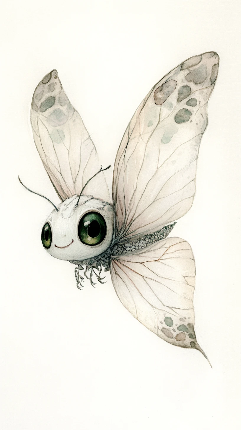 Träumerischer Aquarellschmetterling mit großen leuchtend grünen Augen