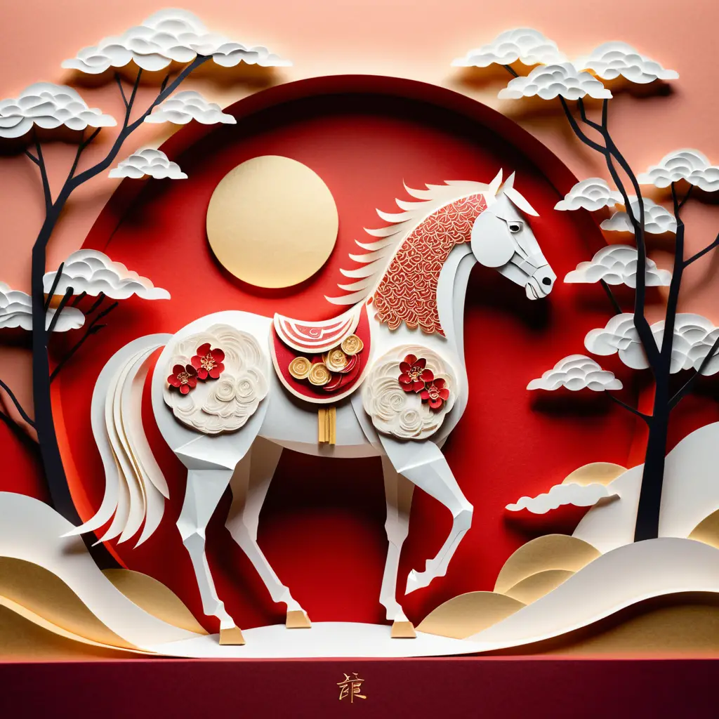 Elegant paper cut horse for Chinese New Year illustration