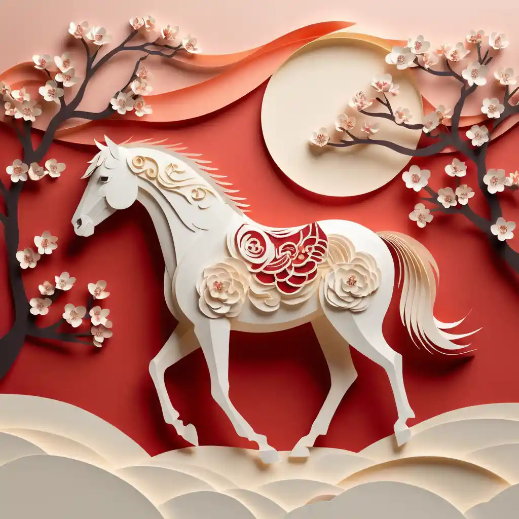 Elegantes Scherenschnitt-Pferd für ein friedliches chinesisches Neujahr