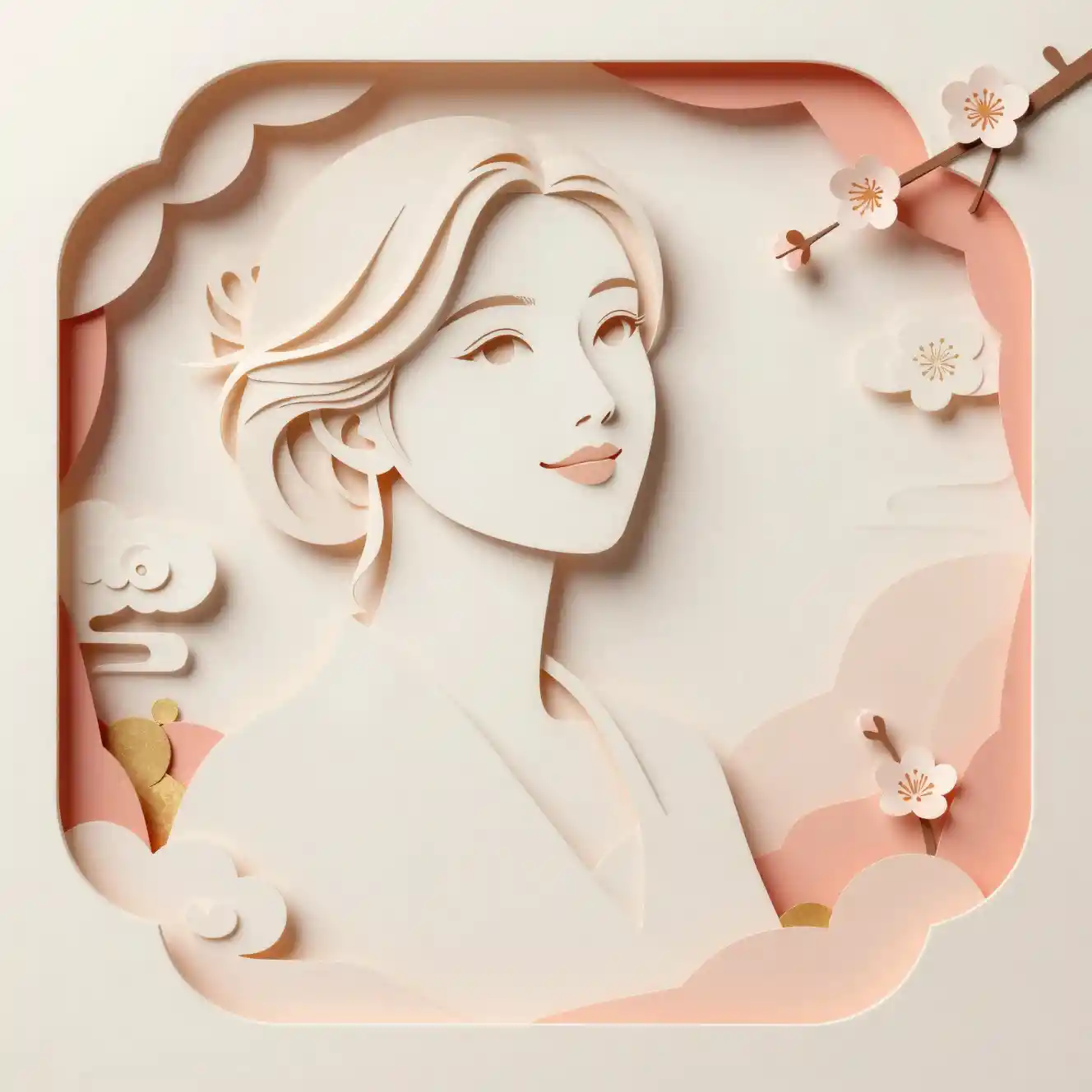 Hopeful asian girl paper cut portrait for new year
