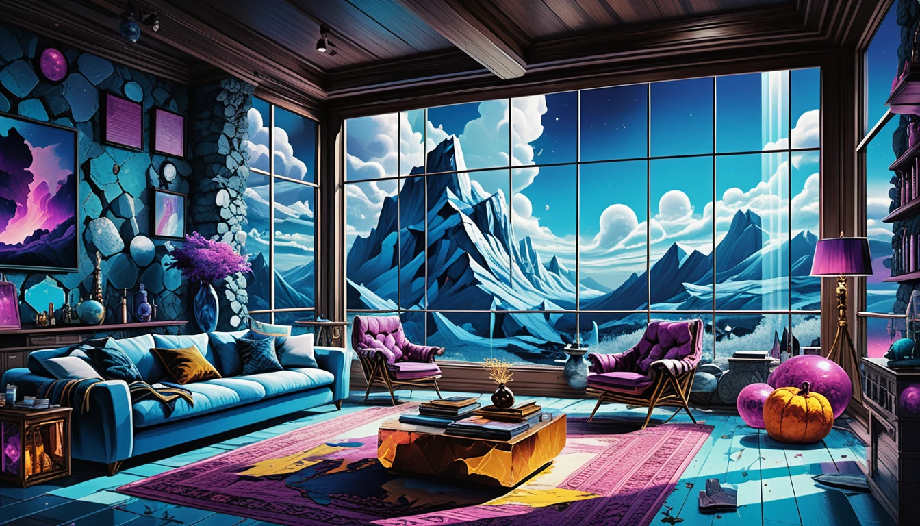 Stylized isometric interior with stone walls and dark wood details