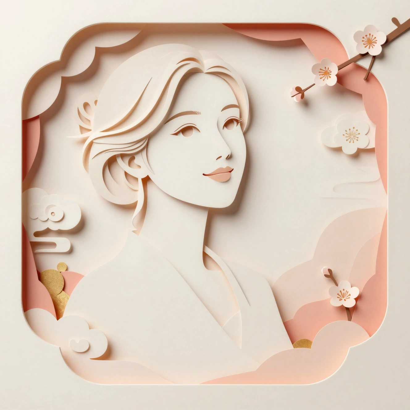 Hopeful asian girl paper cut portrait for new year