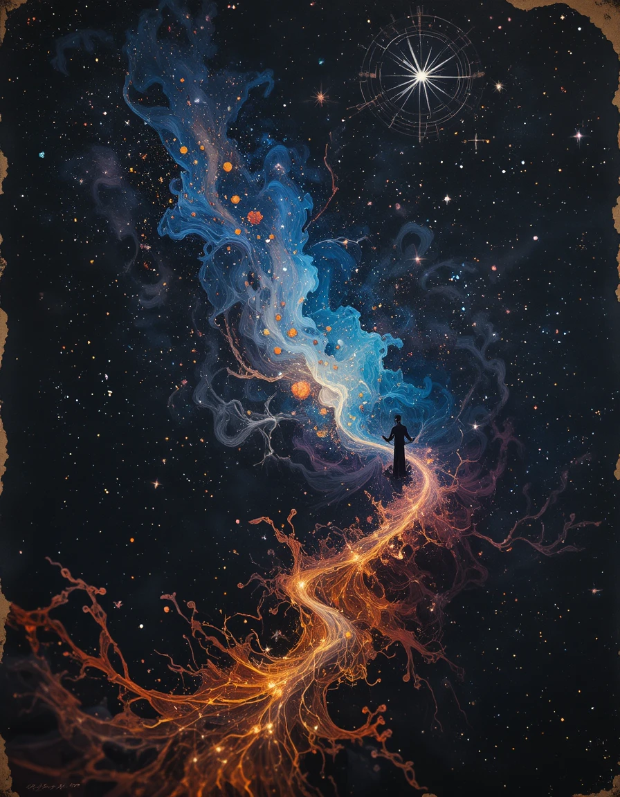 Velvety black cosmos with fractal stars and color