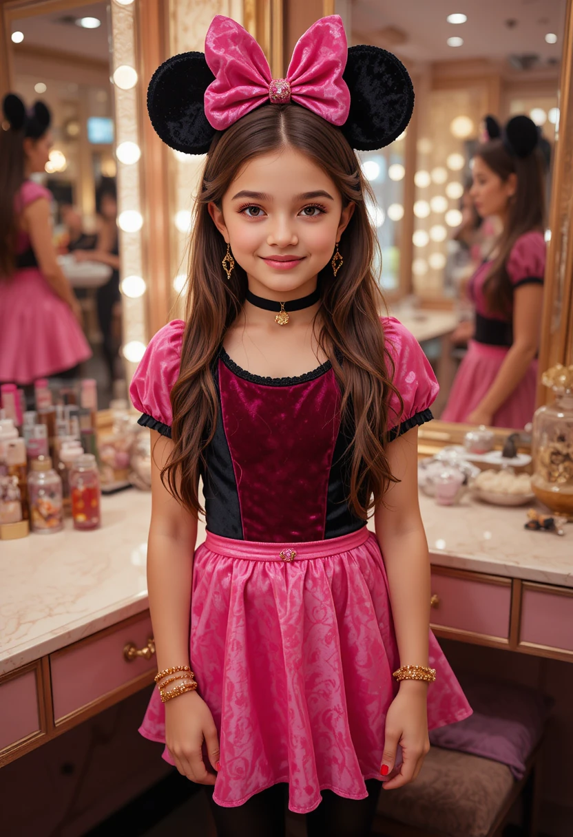 Tween boy styled as a cute girl in boutique dressing room