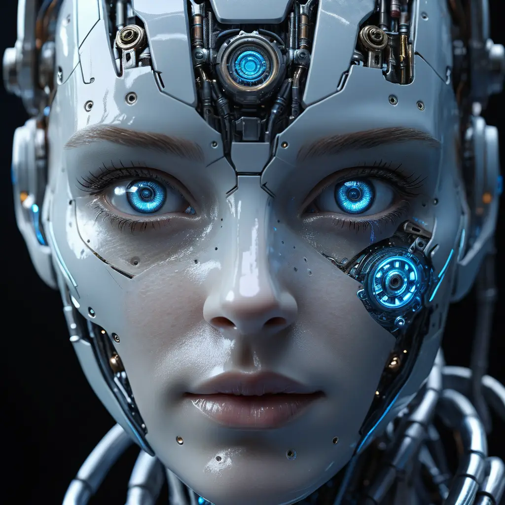 Close up portrait of a futuristic female robot face