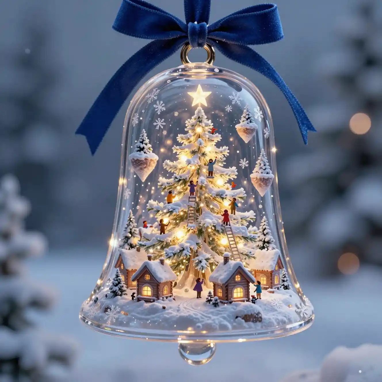 Magical Crystal Bell Ornament With Winter Village Inside