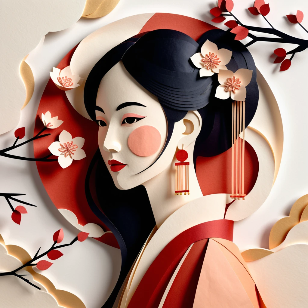 Hopeful Asian girl paper art portrait for new year