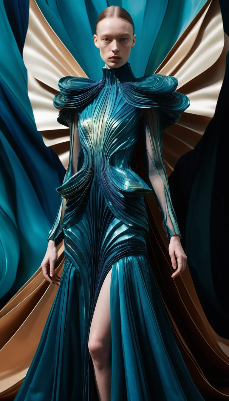 Vêtements de haute couture surréalistes dans une scène abstraite lumineuse et onirique