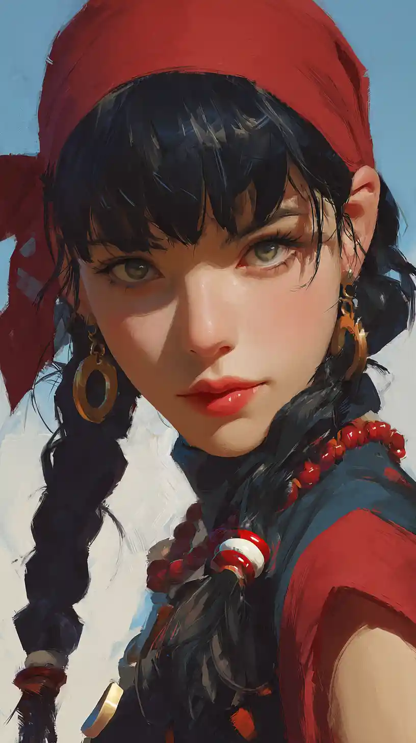 Anime girl face digital illustration with vibrant colors