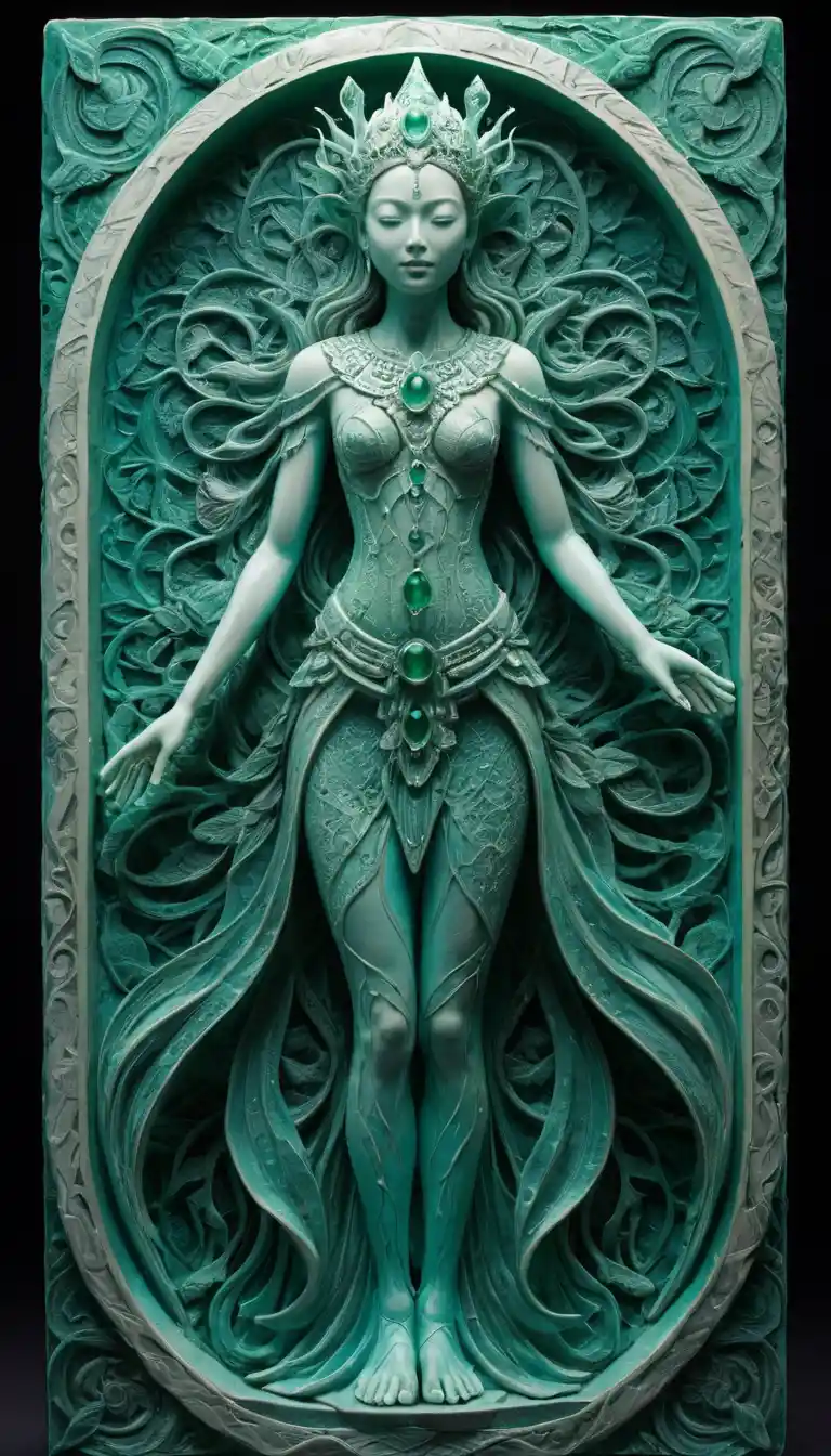 Ethereal bioluminescent goddess emerging in full body view