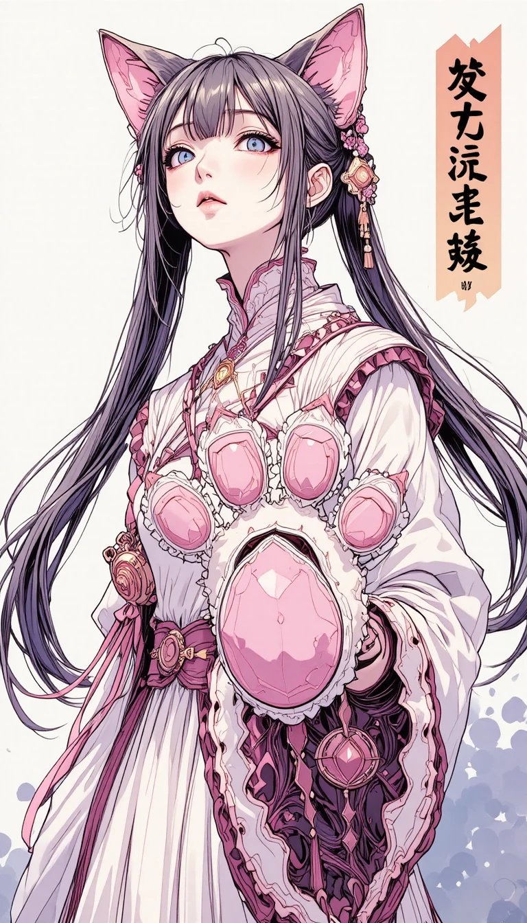 巨型粉紅貓掌武器的動漫少女特寫
